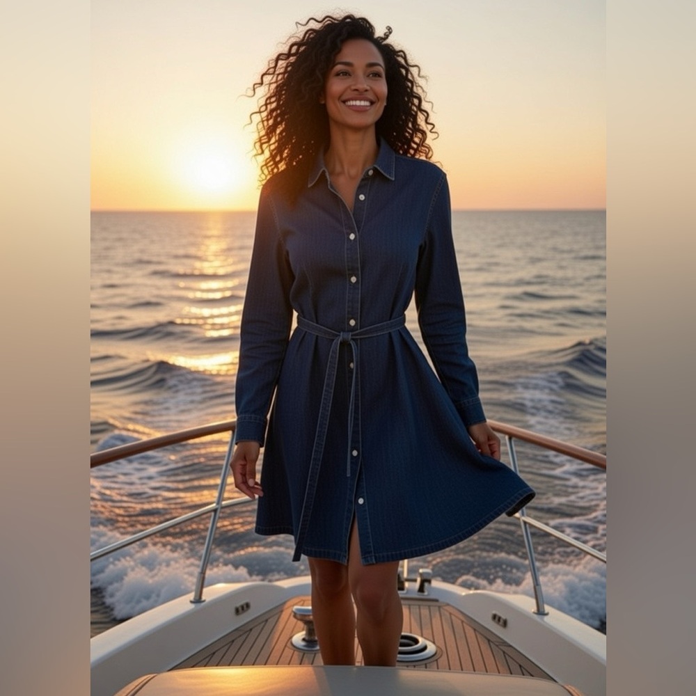 Uniqlo Navy Long Sleeve Denim Dress
